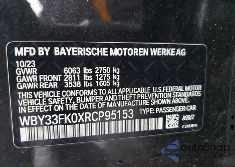 2024 BMW I5 Edrive 40 z USA, uszkodzony, nr VIN WBY33FK0XRCP95153